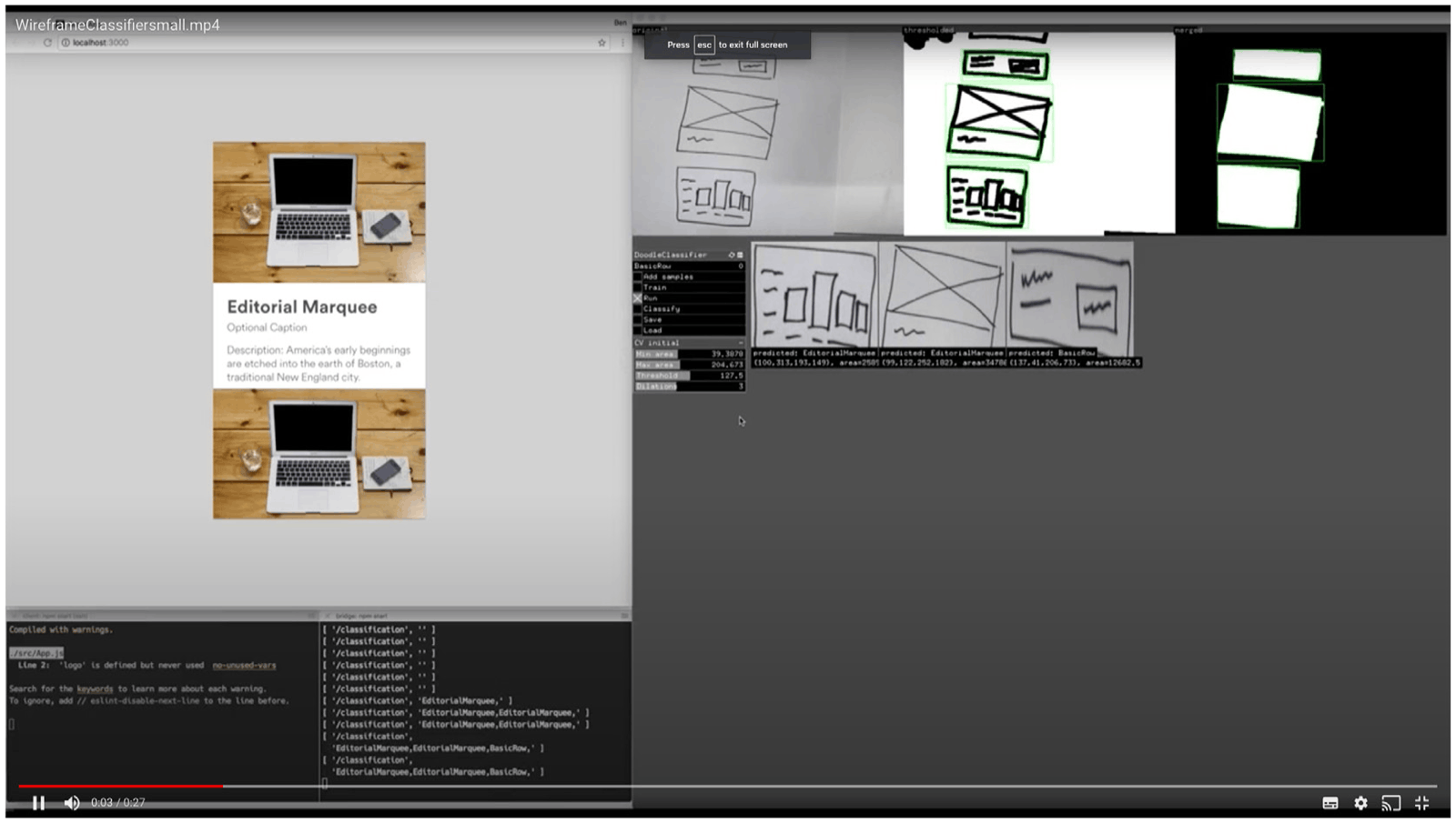 Airbnb's sketch-to-prototype tool: a hand-drawn floor-plan style sketch next to the generated code editor and rendered UI prototype based on it.