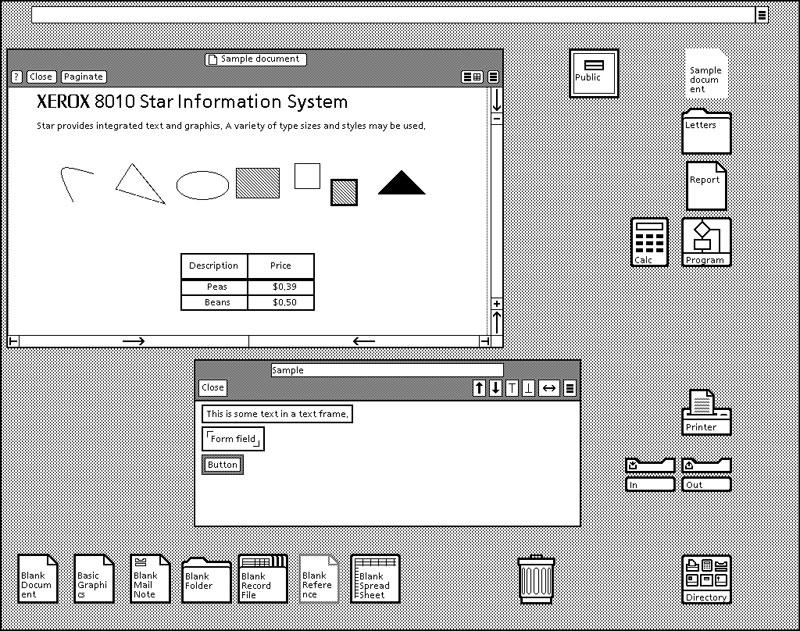 Screenshot of the Xerox Star 8010 Information System interface.