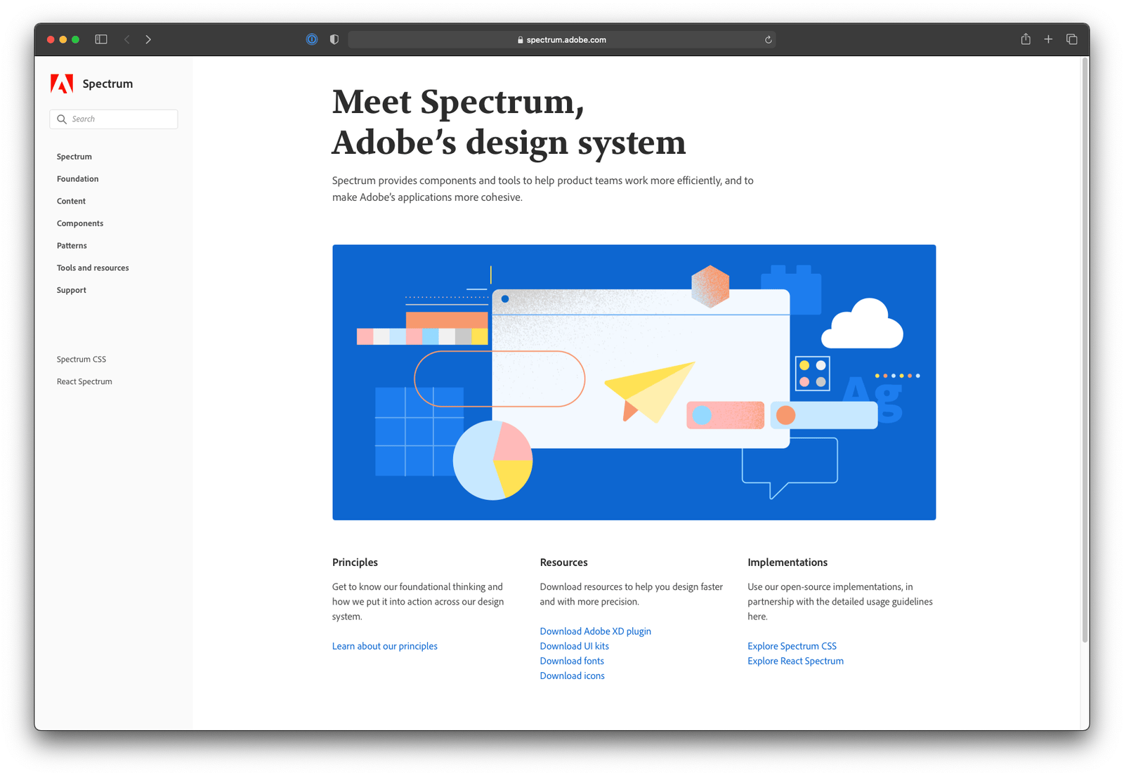 Homepage of Adobe's Spectrum design system.