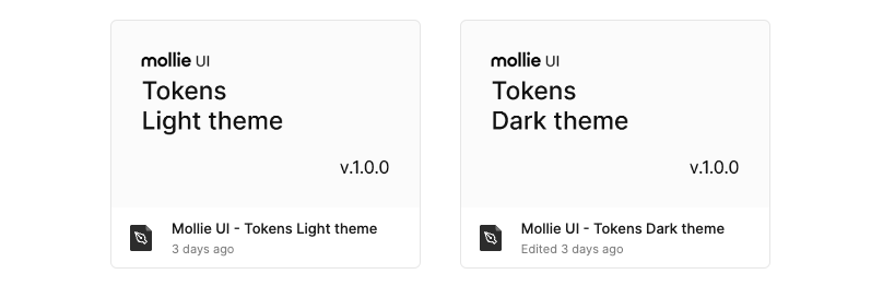 Token libraries organized by theme in Figma.