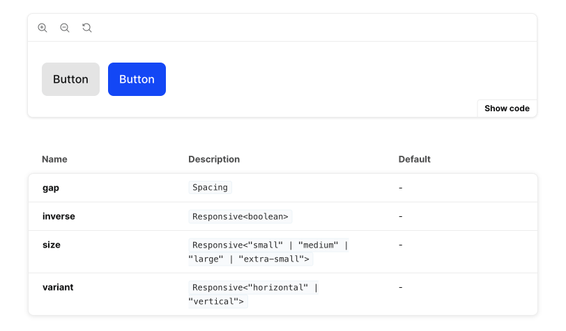 Button group component documented on Storybook.