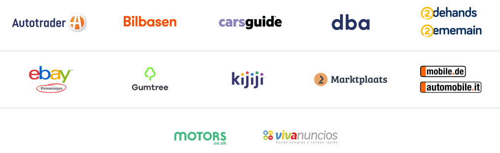 Logos of eBay Classifieds Group brands, including Autotrader, Bilbasen, carsguide, dba, 2dehands, 2ememain, eBay Kleinanzeigen, Gumtree, kijiji, Marktplaats, mobile.de, automobile.it, Motors.co.uk, and vivanuncios.