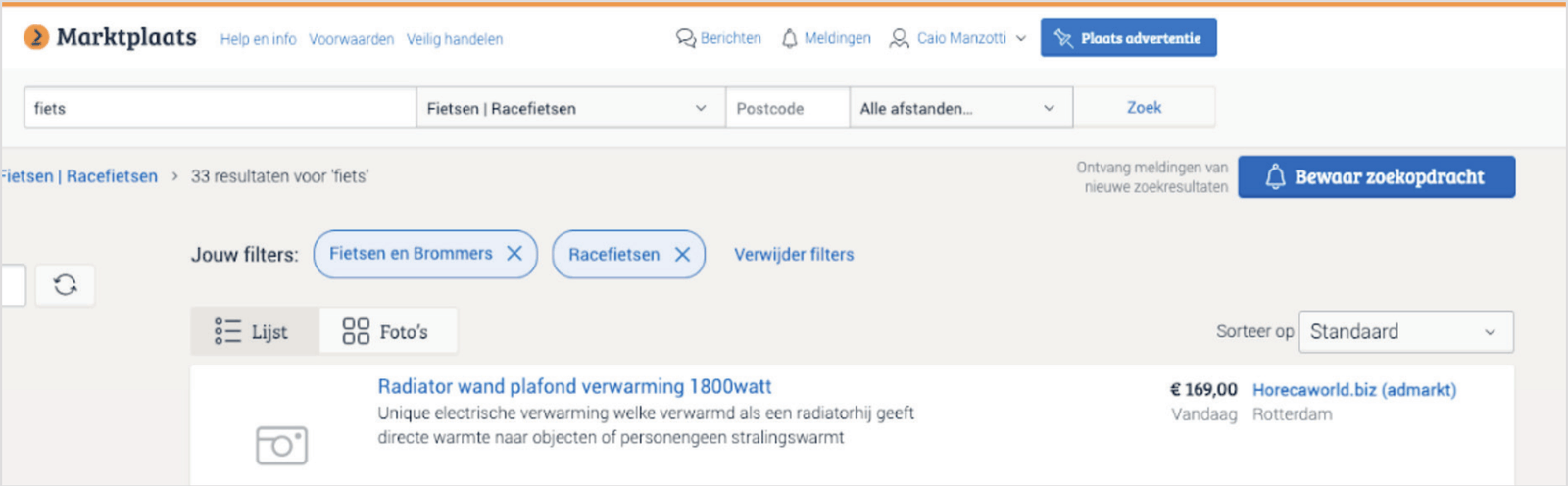 Marktplaats search results page with the filter pills redesigned to look visually distinct from the primary call-to-action button.